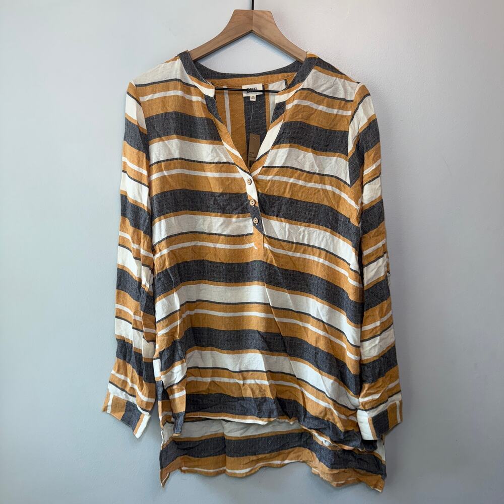 BKE Women's Long Sleeve Striped Tunic Top Mustard Multi Size Medium